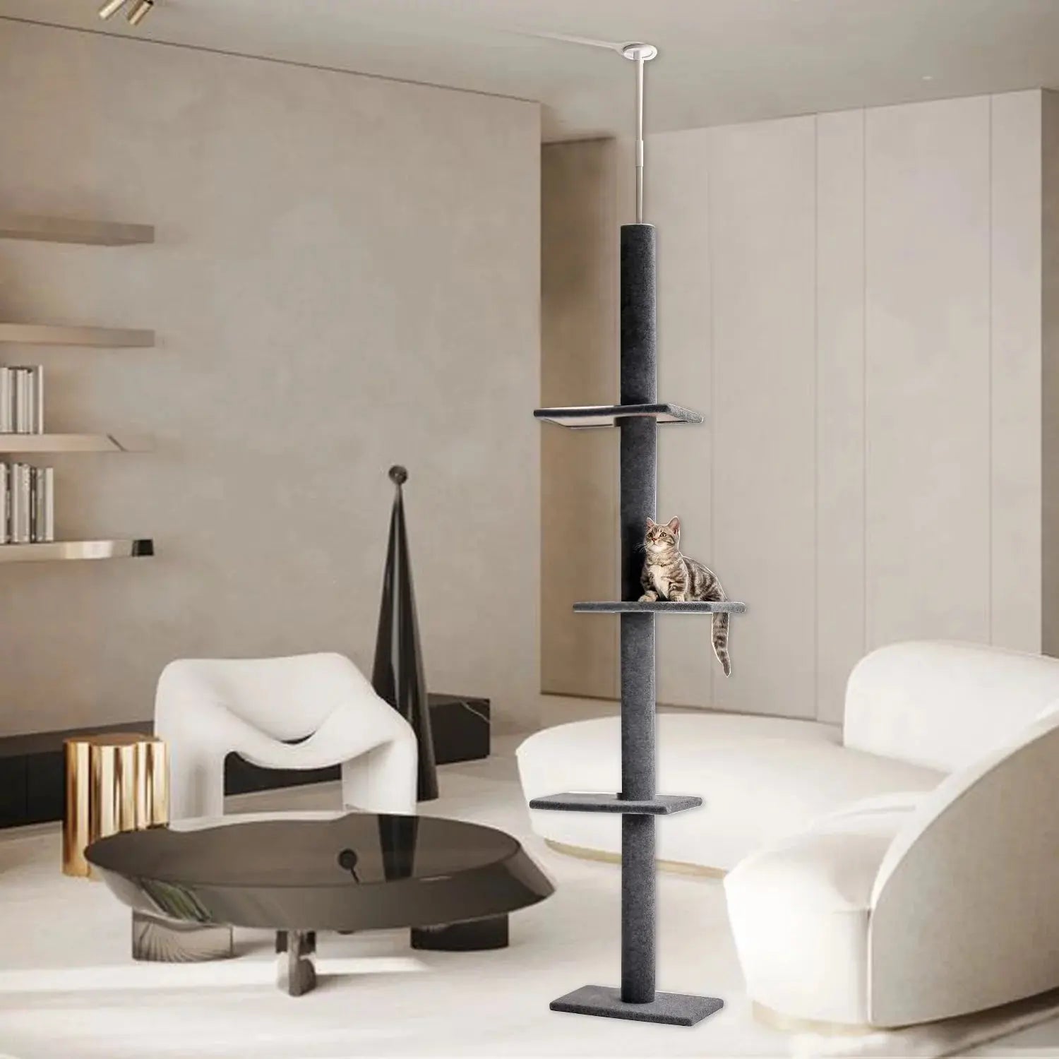4-Tier Cat Tree Tower – Adjustable 90"-107" Floor-to-Ceiling Activity Center