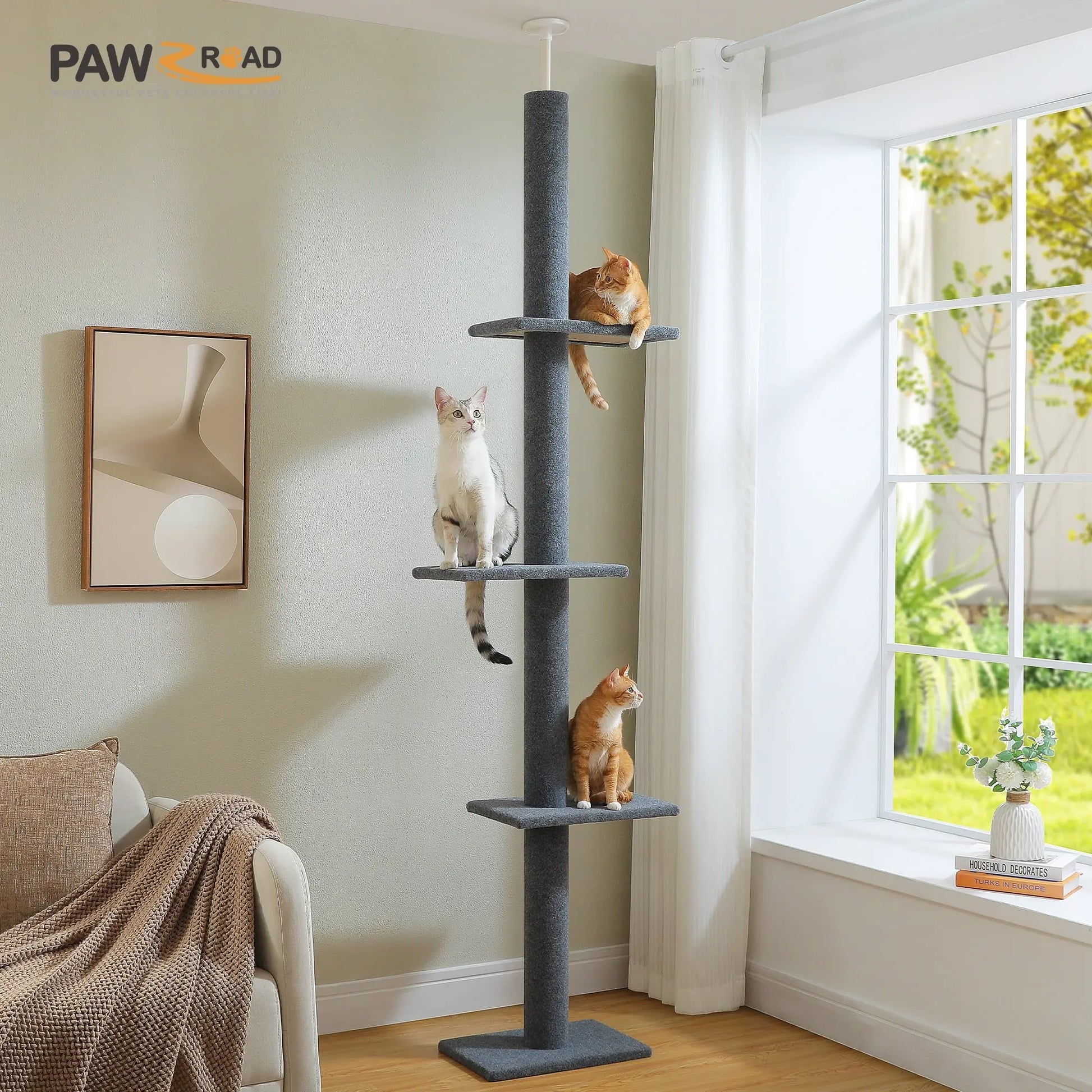 4-Tier Cat Tree Tower – Adjustable 90"-107" Floor-to-Ceiling Activity Center Default Title
