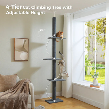 4-Tier Cat Tree Tower – Adjustable 90"-107" Floor-to-Ceiling Activity Center