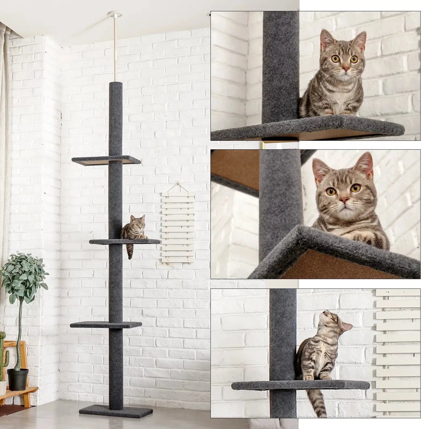 4-Tier Cat Tree Tower – Adjustable 90"-107" Floor-to-Ceiling Activity Center