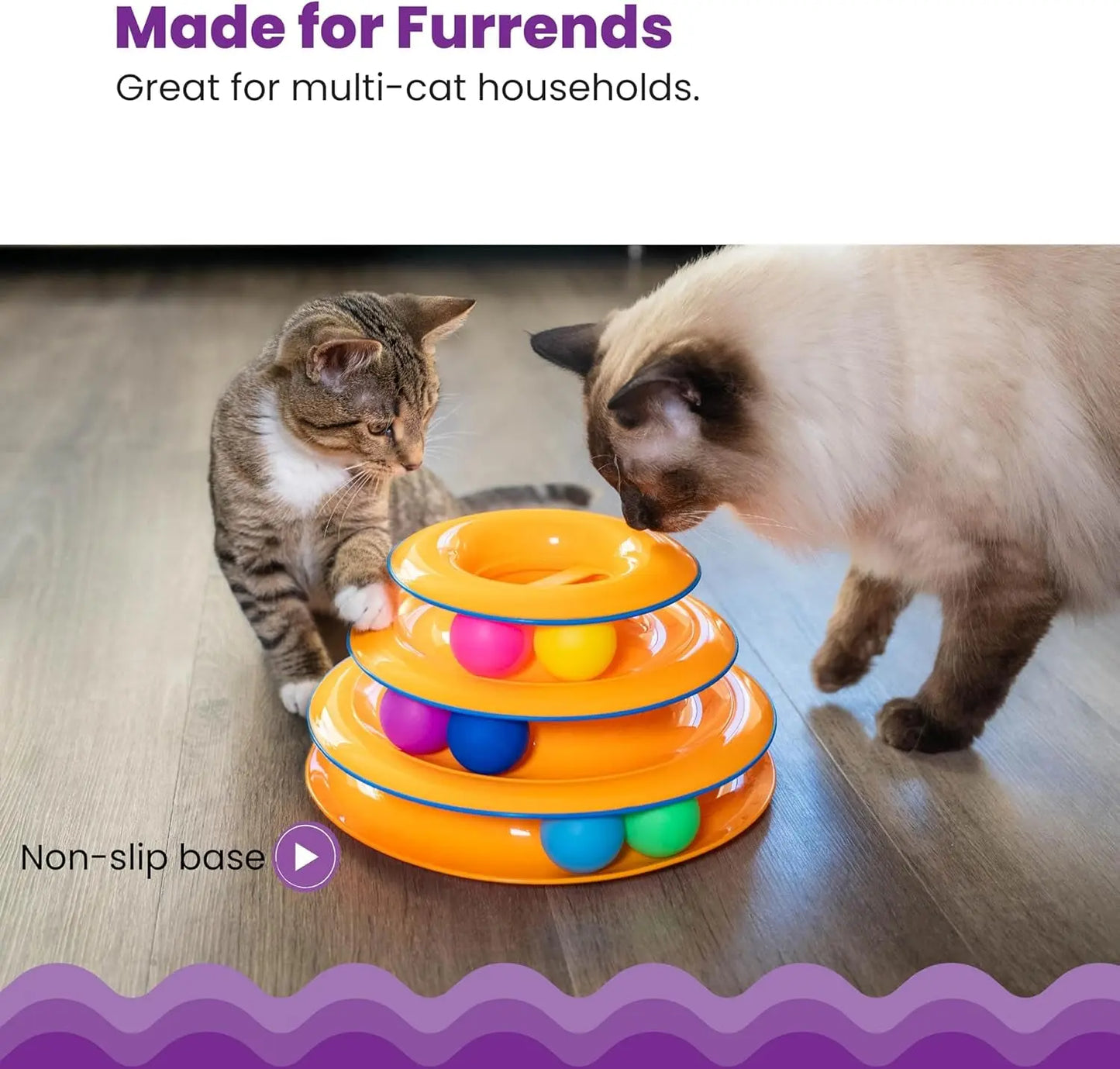 Tower of Tracks – 3-Level Interactive Cat Toy with 6 Balls, Non-Slip Base