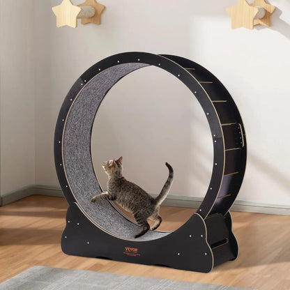 43.3" Large Cat Exercise Wheel – Running Treadmill with Detachable Carpet (Black)