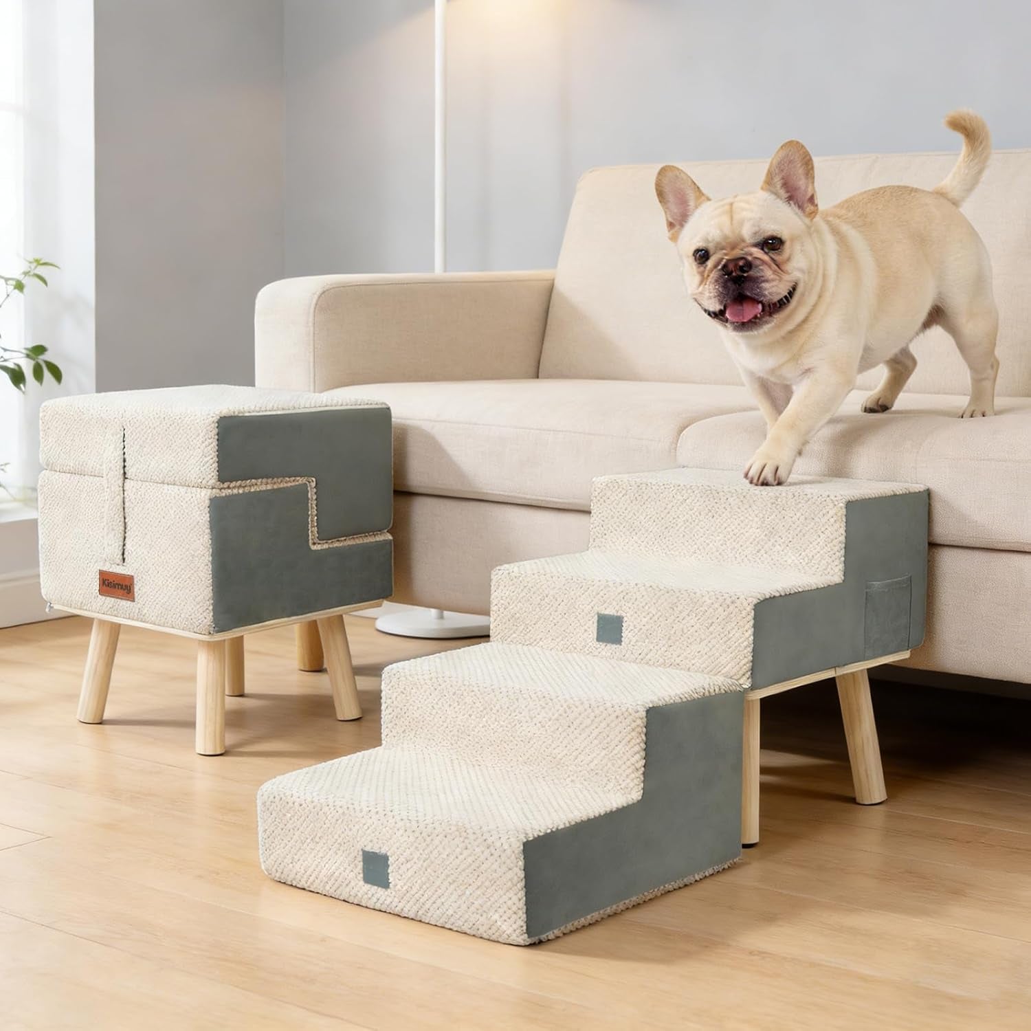 Dog Stairs 4 Step Foldable Pet Steps Ottoman Ramp for Couch Bed 