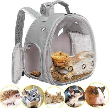 Small Pet Carrier Backpack with Clear Window, Airline Approved Travel Bag for Guinea Pig, Reptile, Hedgehog, Rat & Parrot Grey Backpack