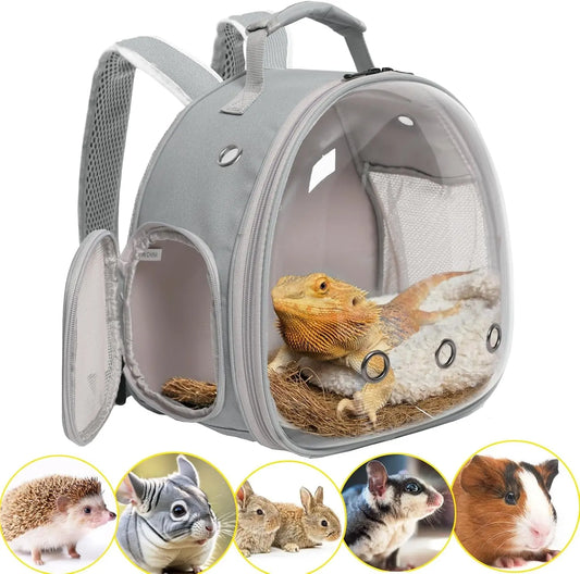 Small Pet Carrier Backpack with Clear Window, Airline Approved Travel Bag for Guinea Pig, Reptile, Hedgehog, Rat & Parrot Grey Backpack