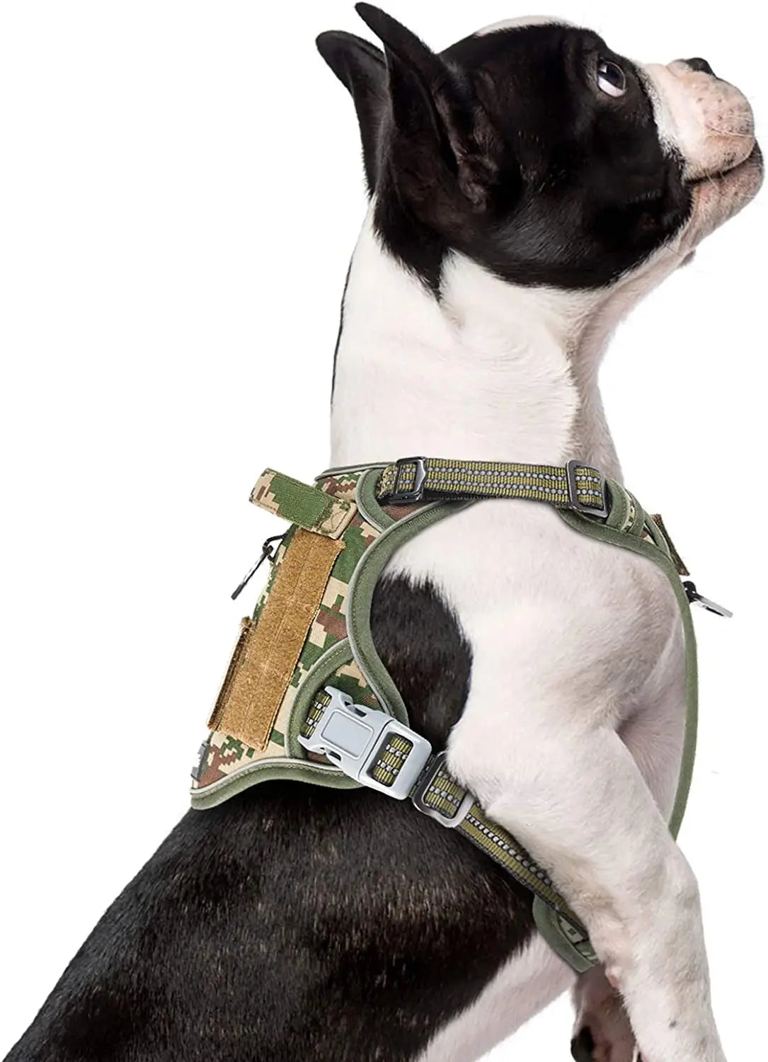 Tactical No Pull Dog Harness Large Dogs Adjustable Reflective Training Vest w/ Handle Forest Camo S(Neck:13-16", Chest:15-23")