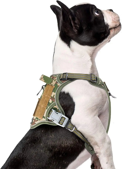 Tactical No Pull Dog Harness Large Dogs Adjustable Reflective Training Vest w/ Handle Forest Camo S(Neck:13-16", Chest:15-23")