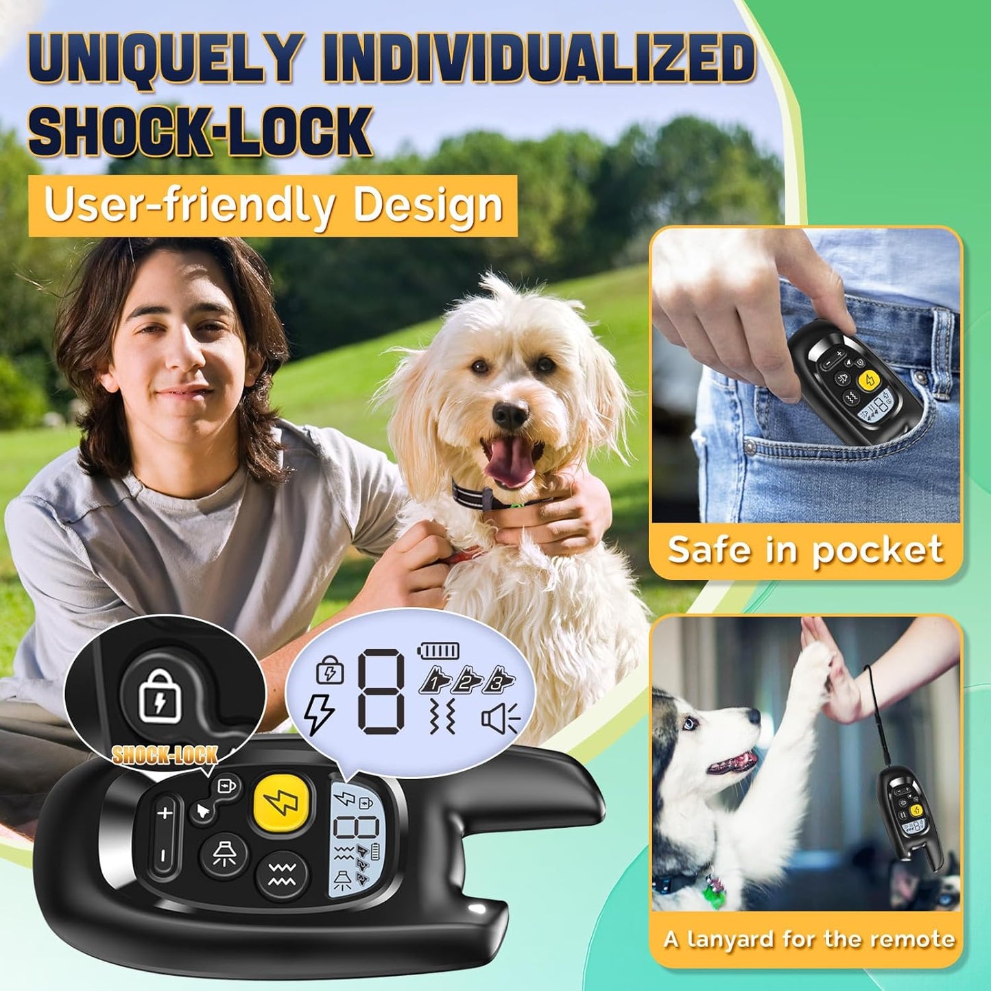 Dog Training Collar Remote Beep Vibration Shock Lock 1600FT Waterproof