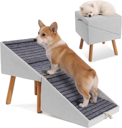 Dog Stairs for Couch 2 in 1 Foldable Pet Steps Ottoman Non Slip Light Grey Xl(17.13H)