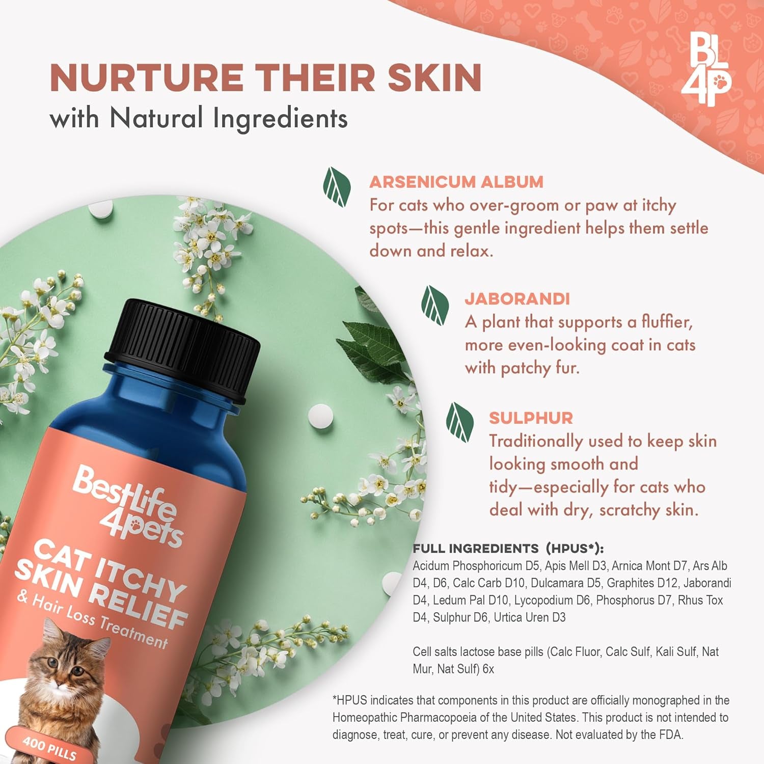 Cat Itchy Skin & Coat Support Supplement for Dry Skin, Shedding & Dandruff