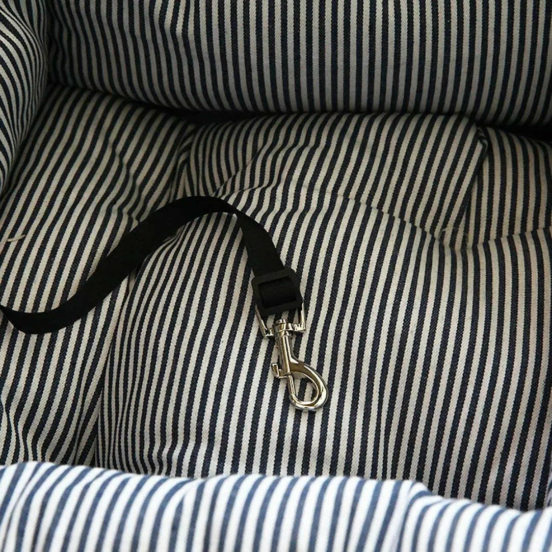 Safe & Cozy Car Rides: Dog Booster Seat with Storage (Coffee Stripe)