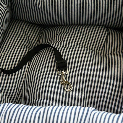 Safe & Cozy Car Rides: Dog Booster Seat with Storage (Coffee Stripe)
