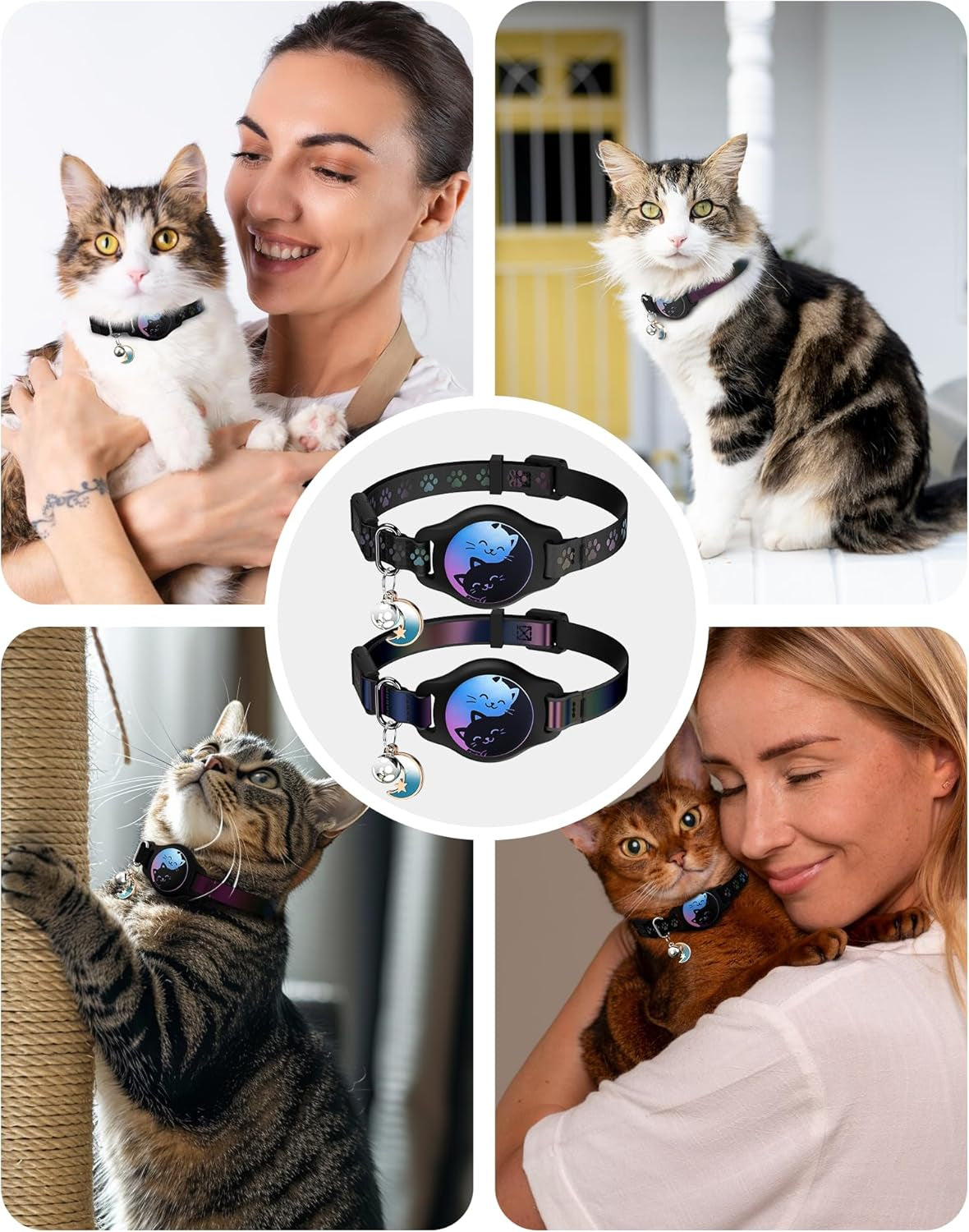 2-Pack AirTag Cat Collars with Breakaway Buckle, Reflective & Waterproof