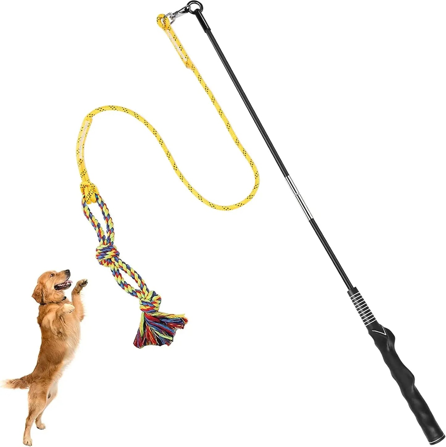 Flirt Pole Dog Toy Interactive Chase & Tug Training Wand for Small Medium Large Dogs Yellow-Dog Pole Toy