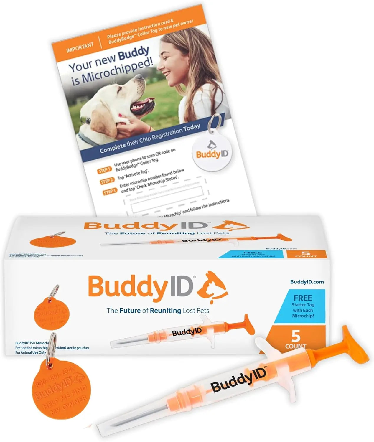 5 Pack ISO Pet Microchip + Lifetime Registration Universal Dog Cat ID Kit