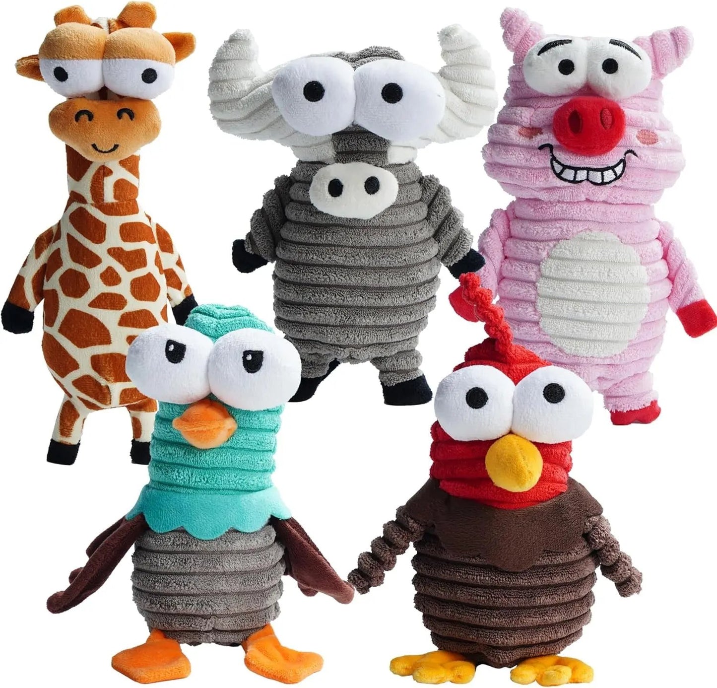 5-Pack Squeaky Dog Toys, Durable Plush Critter Set for Small to Large Dogs 5 Different Animals Critter Zoo