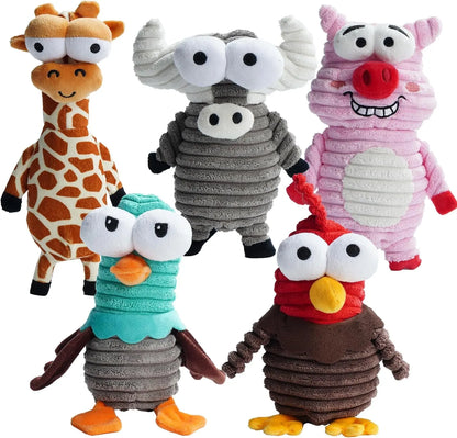 5-Pack Squeaky Dog Toys, Durable Plush Critter Set for Small to Large Dogs 5 Different Animals Critter Zoo