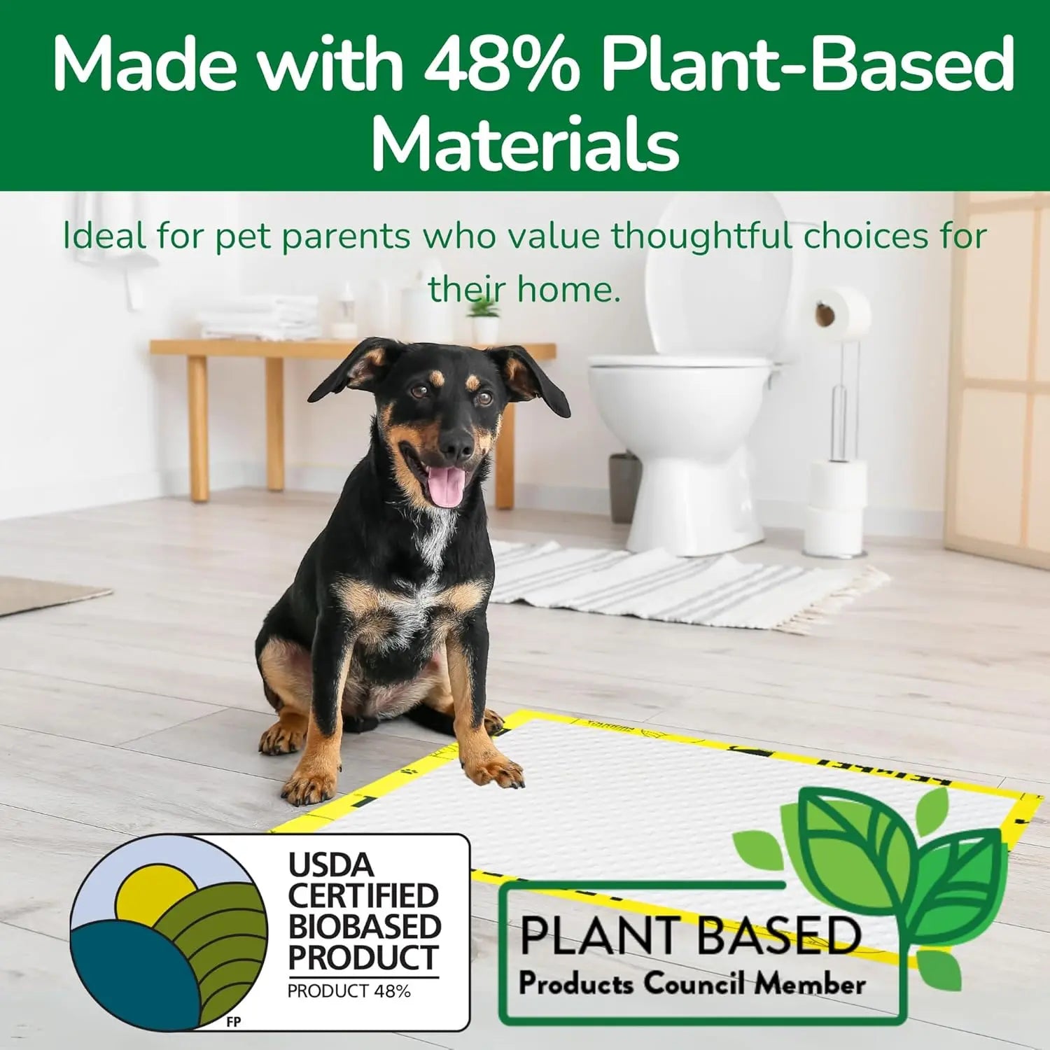 50 Count Dog Pee Pads–48% Plant-Based, Leak-Proof, Unscented Puppy Training Pads