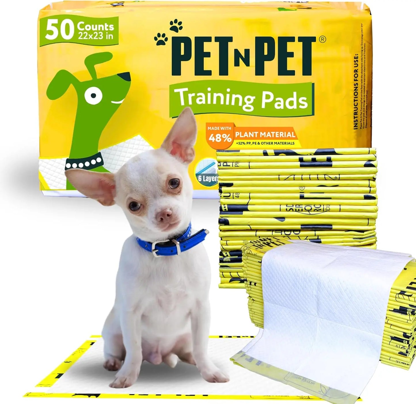 Pet N Pet Eco Dog Pee Pads 50-Count, 6-Layer Leak-Proof Training Pads 50 Counts