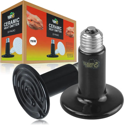 50W- 150W Ceramic Heat Emitter Bulbs (2-Pack) – No-Light Heater 75 Watts