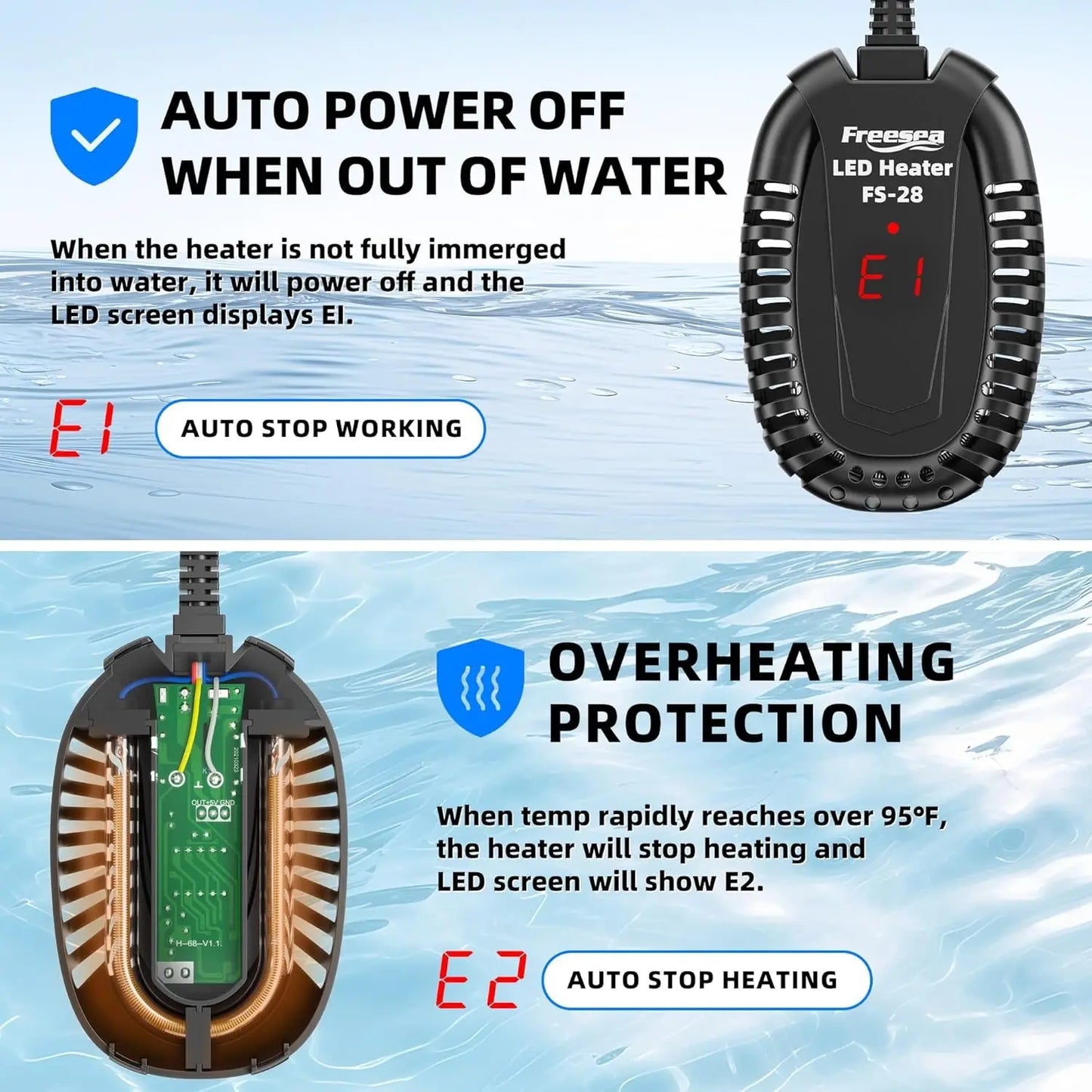 50W Submersible Aquarium Heater with External Temp Controller for Betta, Turtle, Fresh & Saltwater, 1-10 Gal