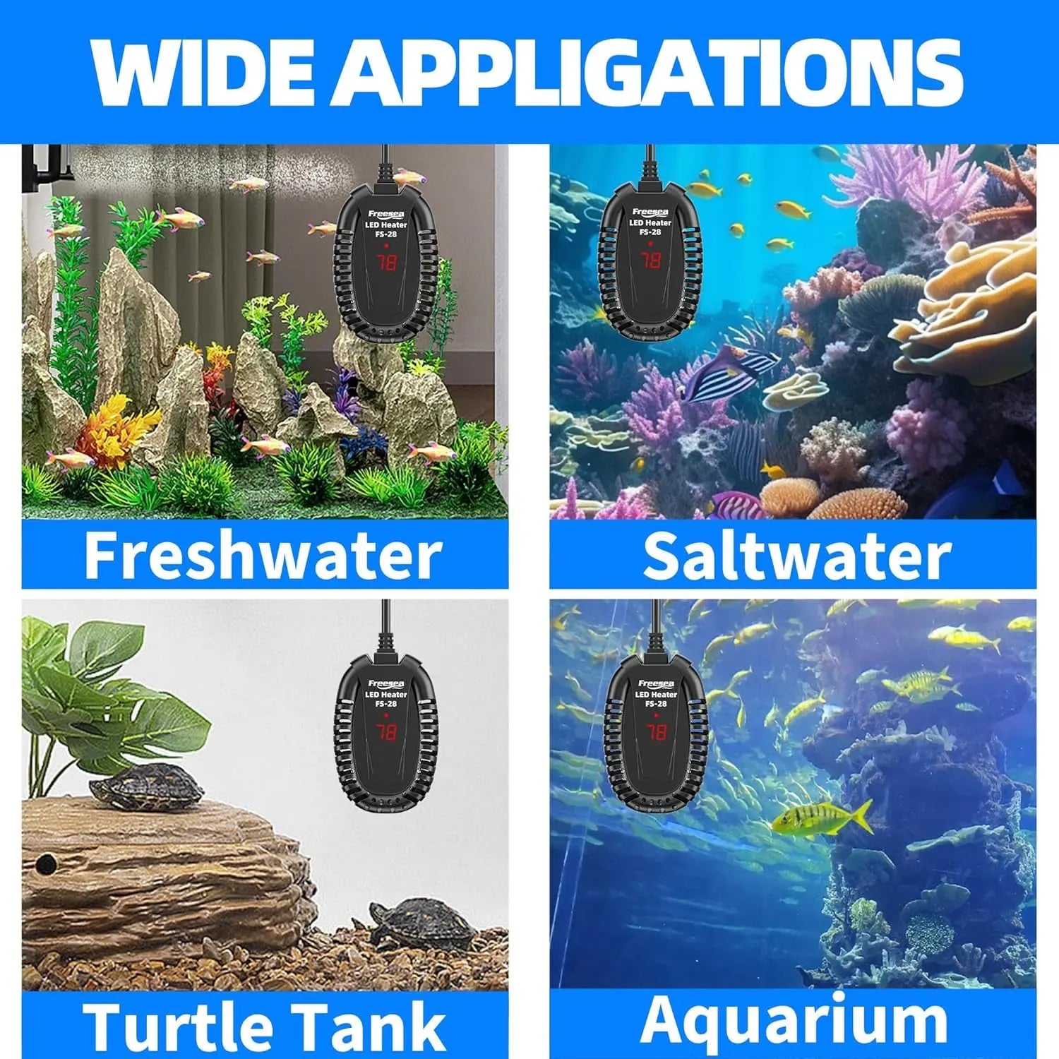 50W Submersible Aquarium Heater with External Temp Controller for Betta, Turtle, Fresh & Saltwater, 1-10 Gal
