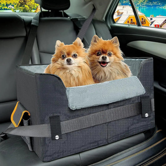 Dog Car Seat for Small Dogs, Elevated Dog Booster Seat Pet Travel Carrier Bed for Car with Adjustable Straps Pet Car Booster Seat for Small Dogs Cats Black L-45Lbs