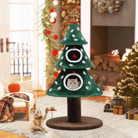52" Christmas Cat Tree Tower with 2 Beds, Teaser Toys & Holiday Décor Default Title