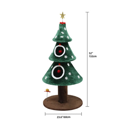 52" Christmas Cat Tree Tower with 2 Beds, Teaser Toys & Holiday Décor
