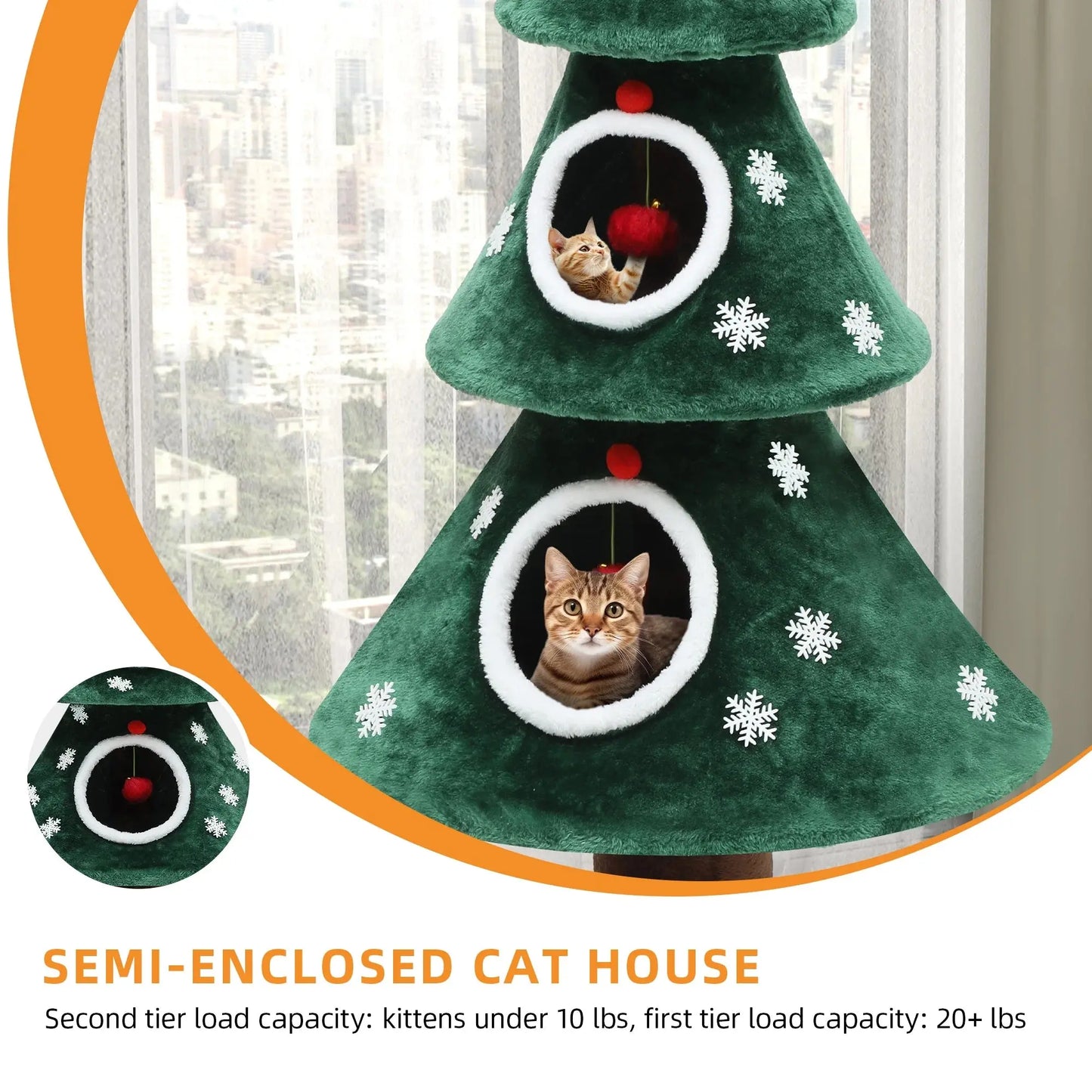 52" Christmas Cat Tree Tower with 2 Beds, Teaser Toys & Holiday Décor