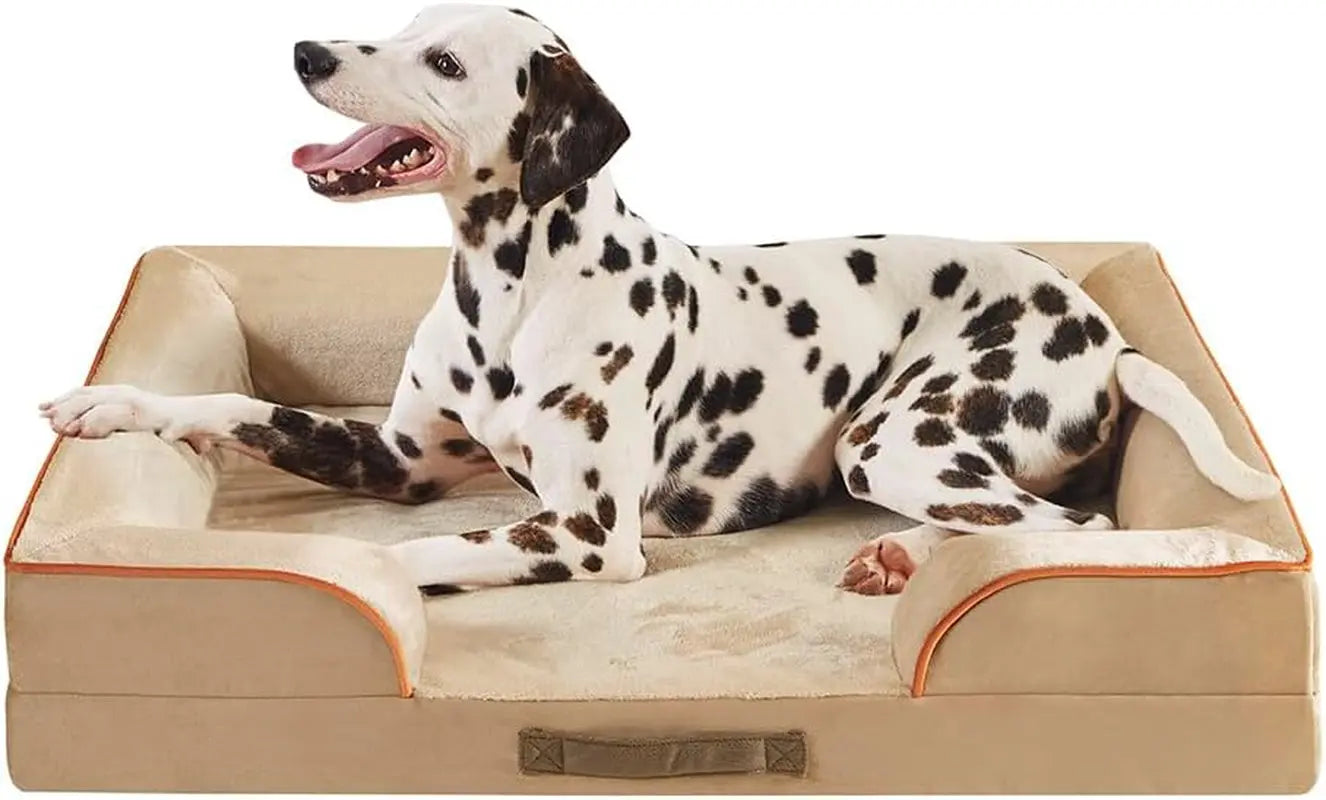 Chester Xx-Large Dog Bed - Orthopedic Memory Foam Mattress, Calming Couch Bed, Wall Rim Pillow, Water Resistant Liner, Washable Cover, Non-Slip Bottom Ally Khaki All-Foam Bolster Bed Large (35"X 25"X 6.5")