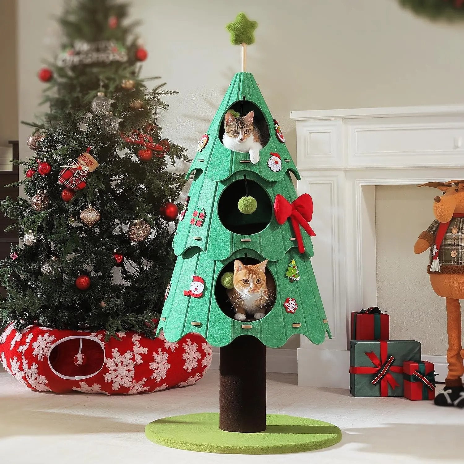 53" Christmas Cat Tree with 3 Condos, Multi-Level Indoor Cat Tower, Green Green 53" Christmas Tree