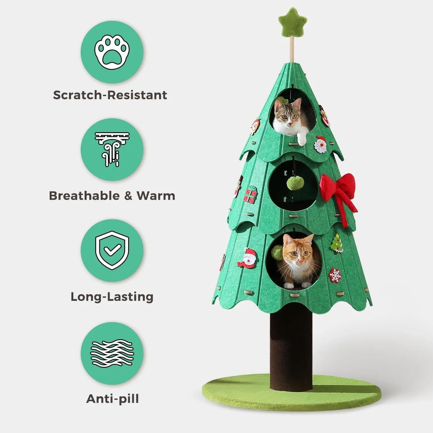 53" Christmas Cat Tree with 3 Condos, Multi-Level Indoor Cat Tower, Green