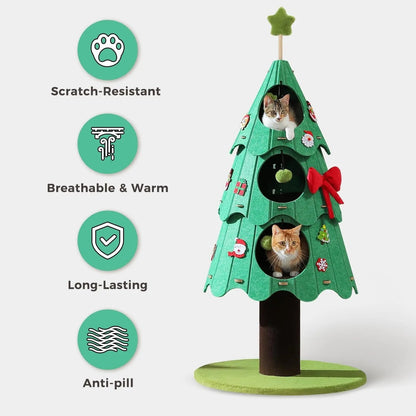 53" Christmas Cat Tree with 3 Condos, Multi-Level Indoor Cat Tower, Green