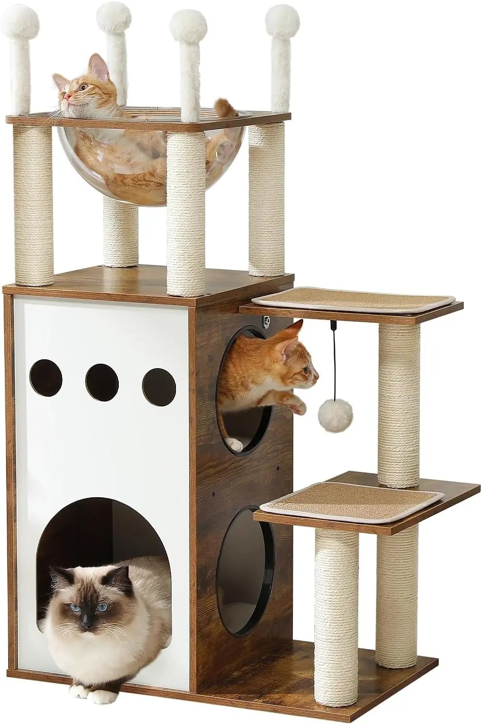 53" Christmas Cat Tree with 3 Condos, Multi-Level Indoor Cat Tower, Green Rustic Brown Sky City-M