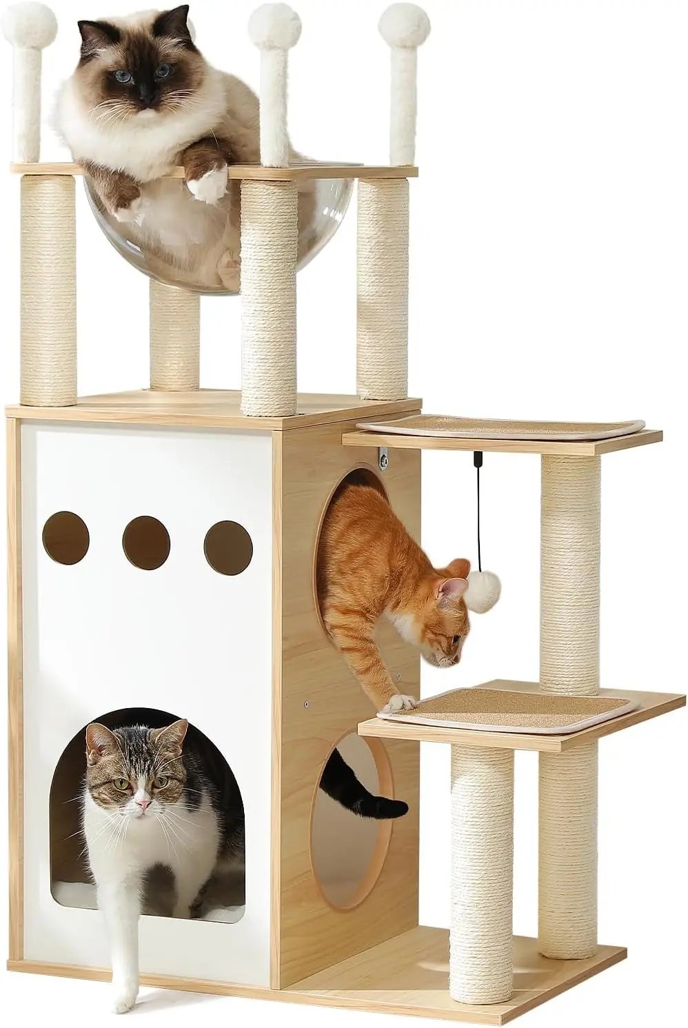 53" Christmas Cat Tree with 3 Condos, Multi-Level Indoor Cat Tower, Green Beige Sky City-M