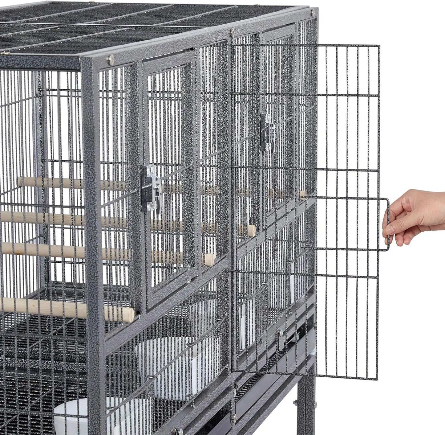 Large Stackable Divided Breeding Bird Cage (41.5") with Rolling Stand - Perfect for Cockatiels, Lovebirds & Budgies
