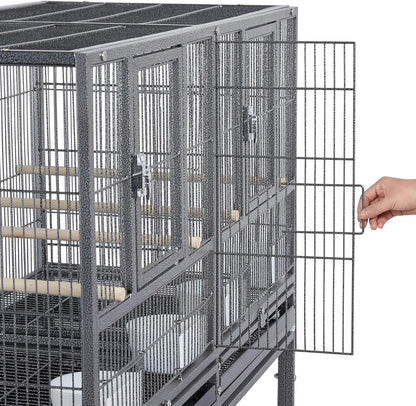 Large Stackable Divided Breeding Bird Cage (41.5") with Rolling Stand - Perfect for Cockatiels, Lovebirds & Budgies
