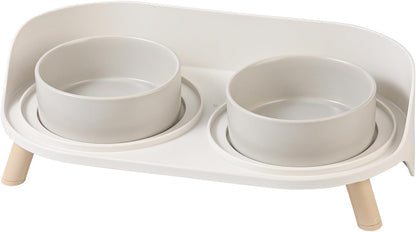 Elevated Ceramic Cat & Dog Bowl Set with Splash Guard, Non-Slip Stand (2x480ml) Grey Small