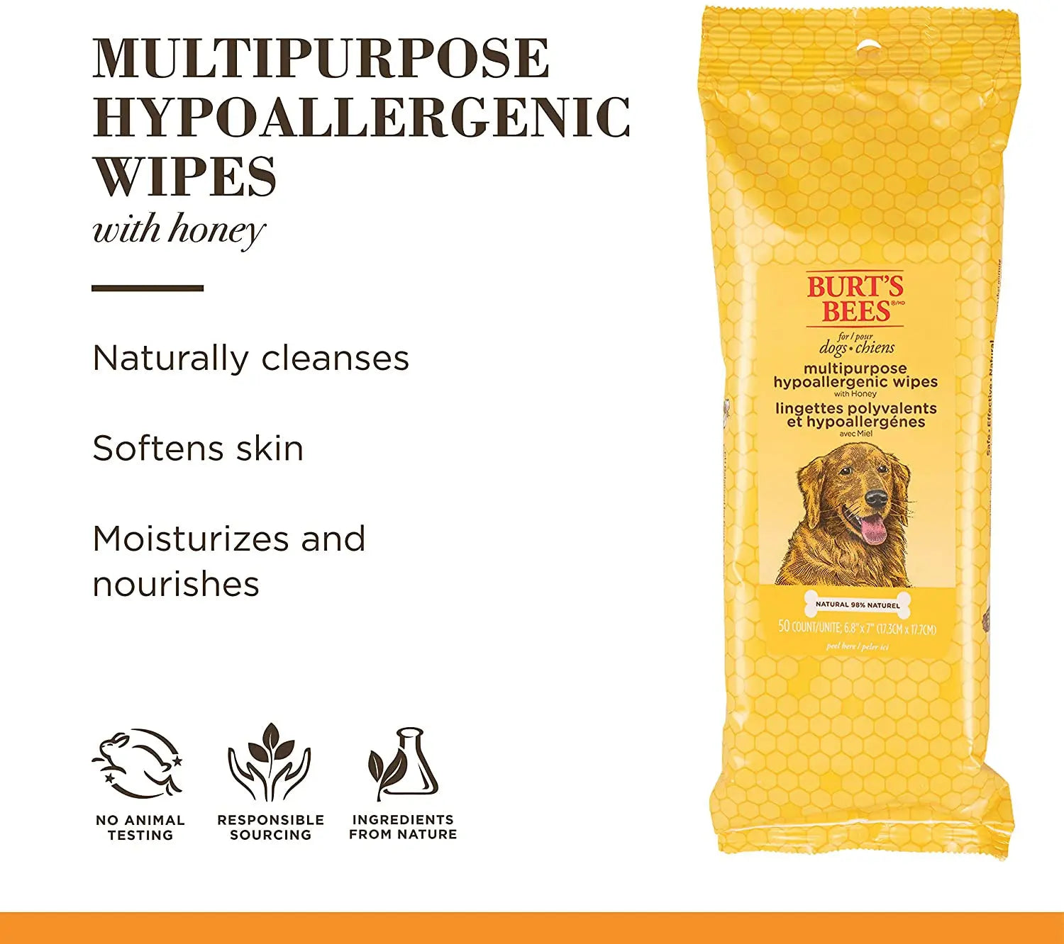 Hypoallergenic Dog Wipes with Honey – Natural Paw & Butt Cleaning, 50ct
