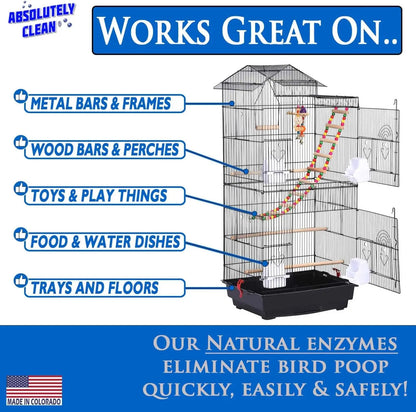 Premium Bird Cage Cleaner & Deodorizer – USA Made, Fragrance Free, Concentrate (16oz Makes 64oz)