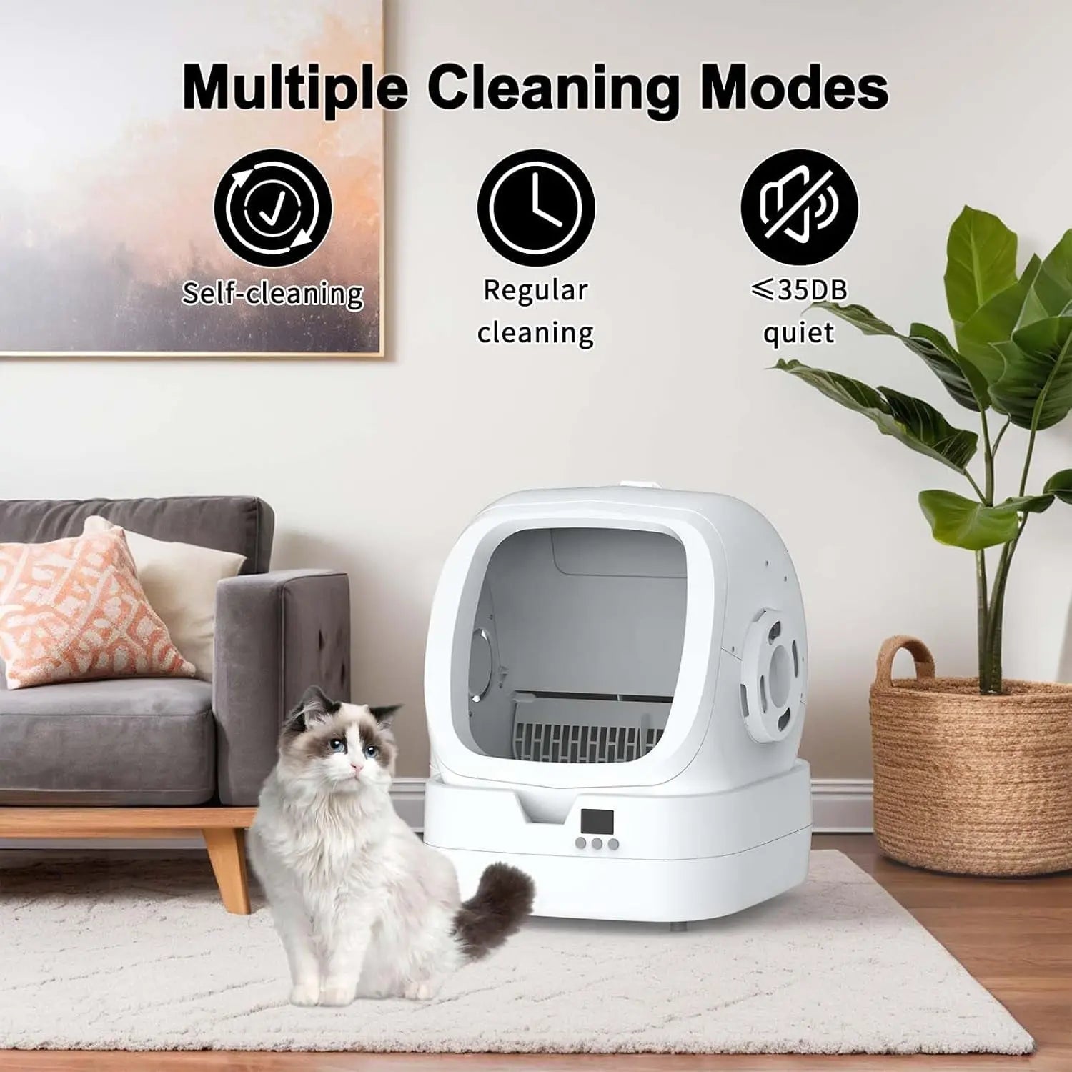 Automatic Cat Litter Box Self Cleaning - APP Control and Weight Monitoring - Ultra-Quiet, Medium Cats and Kittens Litter Box
