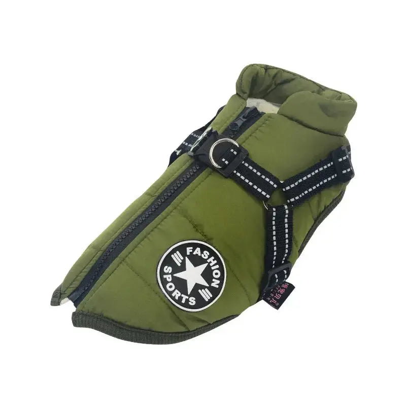 Winter Dog Jacket with Built-in Harness – Warm Waterproof Pet Coat, Cold Weather Dog Clothes Green