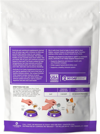 Cat Multivitamin Supplement with Probiotics, Omega 3 & Skin + Coat Support