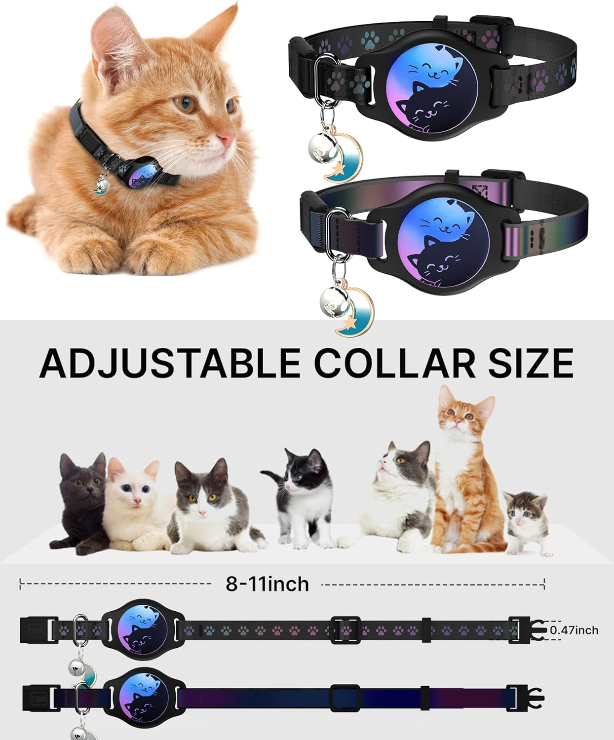 2-Pack AirTag Cat Collars with Breakaway Buckle, Reflective & Waterproof