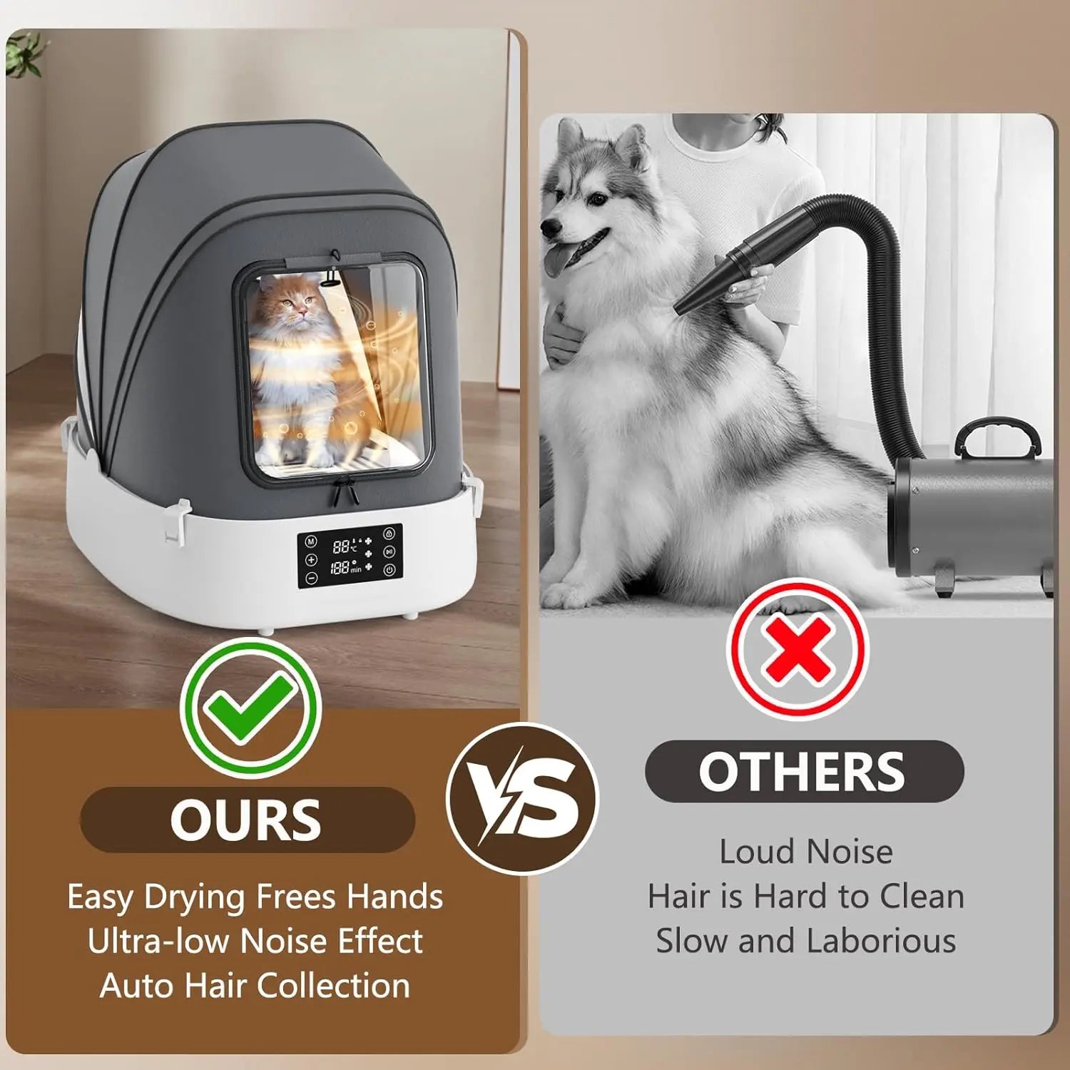 Automatic Foldable Pet Dryer Box 360° Airflow Grooming Blower for Dogs Cats