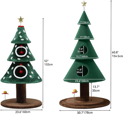 60" Christmas Cat Tree Tower w/ 2 Condos – Festive Indoor Cat Furniture