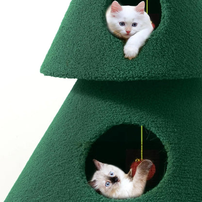 60" Christmas Cat Tree Tower w/ 2 Condos – Festive Indoor Cat Furniture
