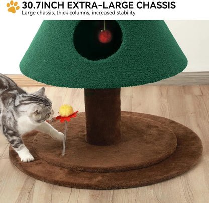 60" Christmas Cat Tree Tower w/ 2 Condos – Festive Indoor Cat Furniture