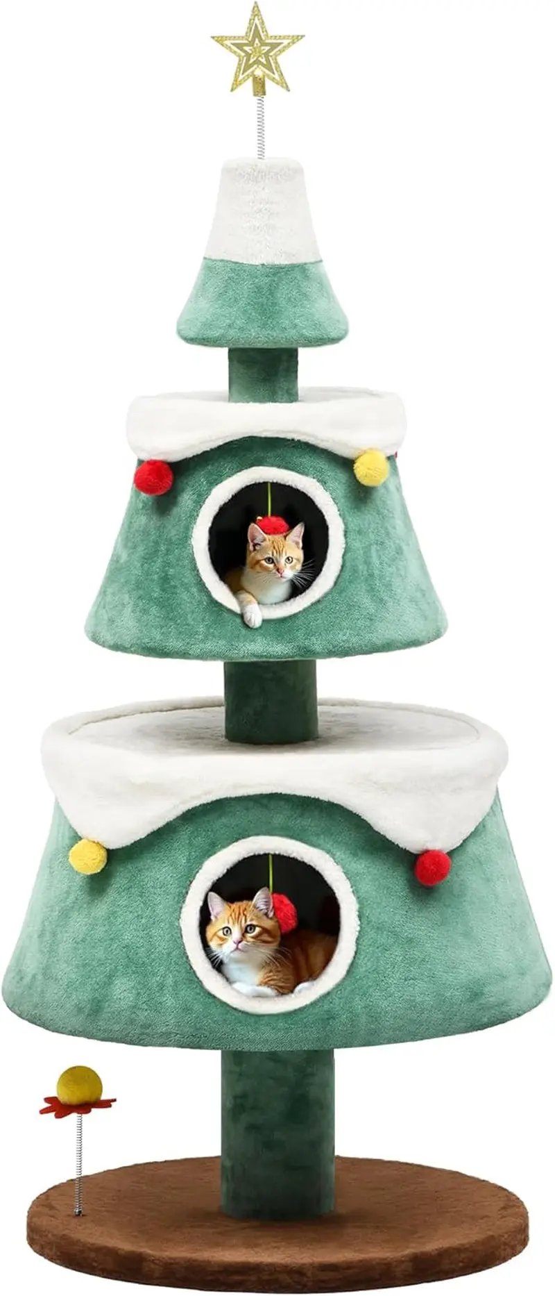 60" Christmas Cat Tree Tower w/ 2 Condos – Festive Indoor Cat Furniture 63.1In